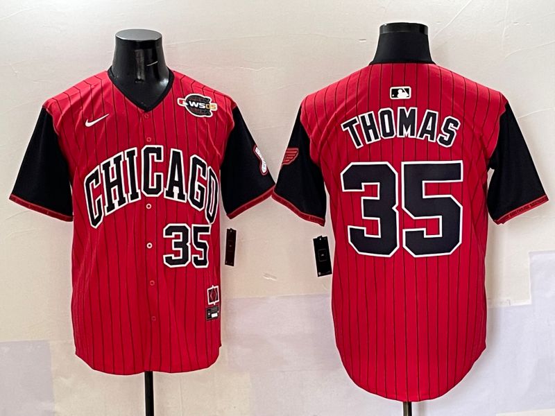 Men 2025 Chicago White Sox 35 Thomas Red Stripe Joint Name Nike MLB Jersey style 38